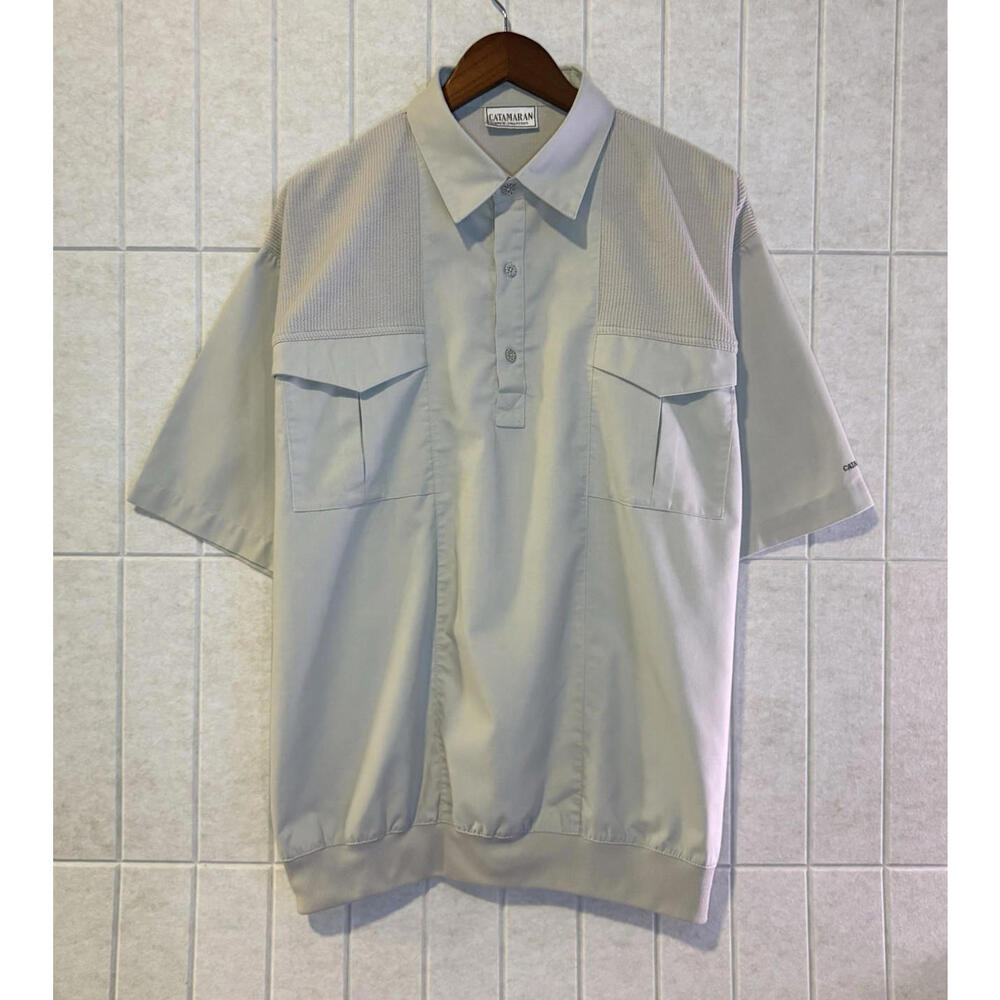 Catamaran Textured Panel 12460 Khaki Poly Cotton Polo‎ Shirt Mens Large